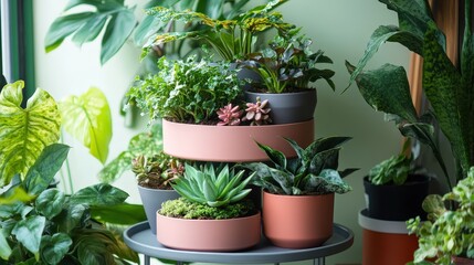 Obraz premium A tiered plant pot arrangement, perfect for creating a multi-level display of plants.