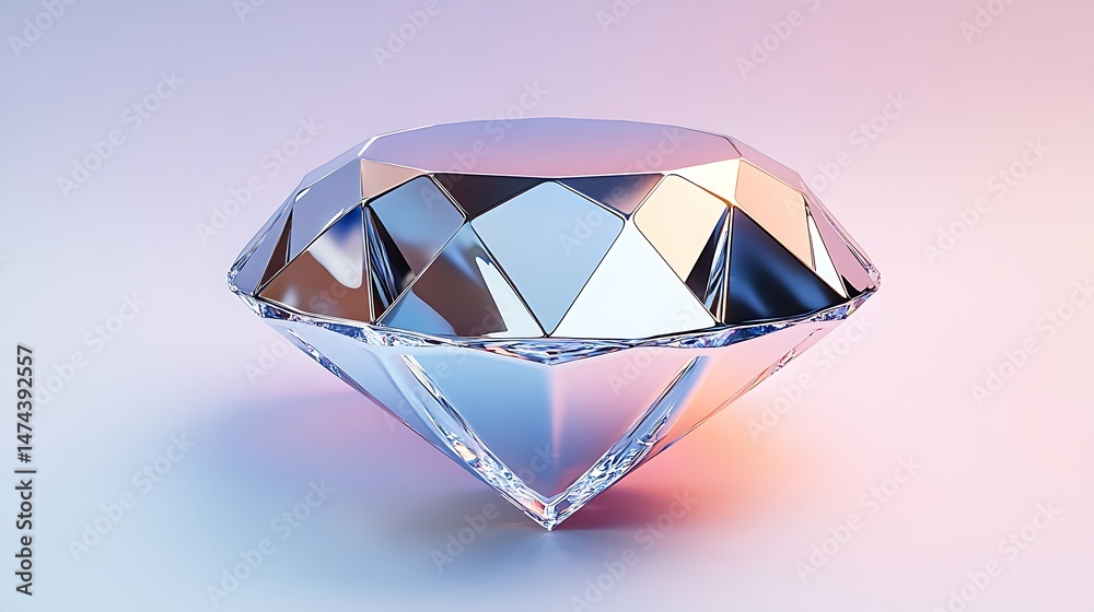 Fototapete a polished chrome mirror in the shape of a diamond perfectly isolated with a smooth gradient backgro