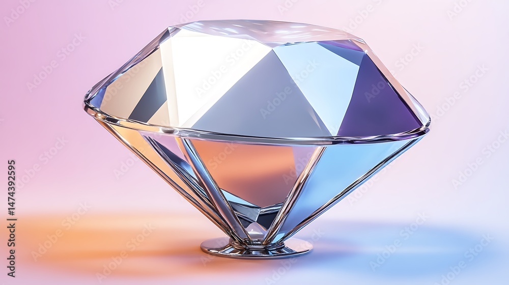 Fototapete A polished chrome mirror in the shape of a diamond perfectly isolated with a smooth gradient background