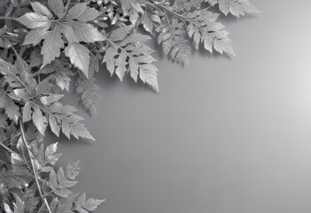 Intricate silver leaves on a shimmering silver background, elegant lace border  ,  textile,  motif,  art
