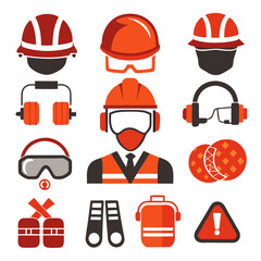 Essential safety equipment vector icons set for construction workers