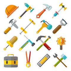 Vector set of various colorful construction and repair tools
