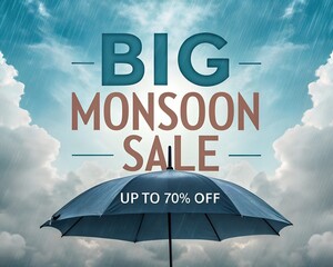 Monsoon season sale background with umbrella, Realistic monsoon season sale composition