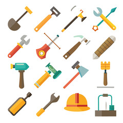 Vector illustration of assorted construction tools on a white background