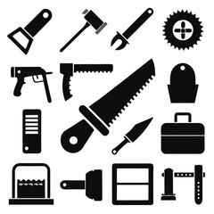 Vector Collection of Black Construction and Tool Icons on White