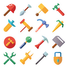 Assorted Hand Tools Flat Icons on White Background Pattern