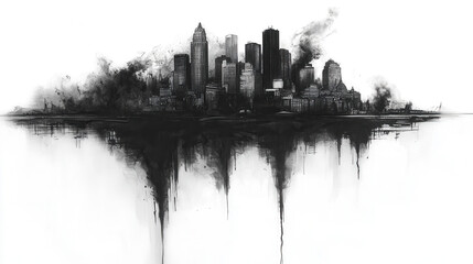 Monochrome Cityscape Silhouette Vector Illustration PNG transparent background