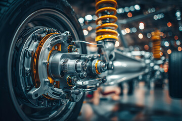Fototapeta premium Sleek car front suspension with elegant detailing