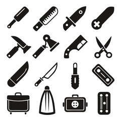Collection of silhouette images depicting various tools and objects