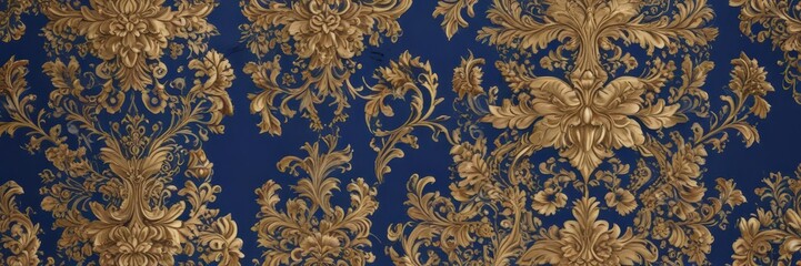 Intricate gold floral damask on royal blue, seamless pattern,  wallpaper pattern,  vintage pattern,  blue pattern