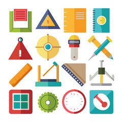 Collection of colourful educational and measurement tools, flat design
