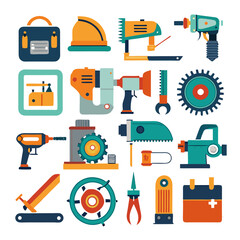 Flat vector illustration of various construction and workshop tools