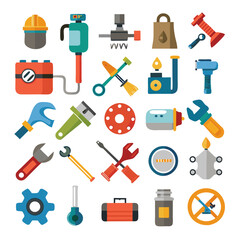 Variety of construction and industrial tools in flat design