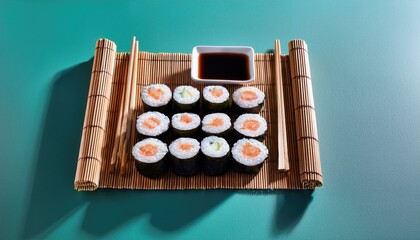Rolls Arranged on Bamboo Mat