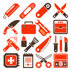 Set of assorted tools in flat graphic style design
