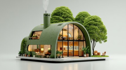 3d illustration, cute cartoon eco green house concept.stock image
