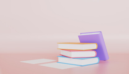 Books stacked together in layers 3d illustration