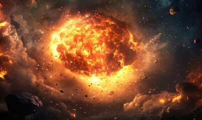 Fototapeta premium Cosmic Inferno. A fiery explosion in the void