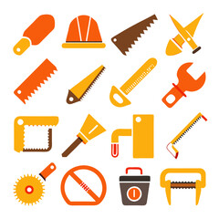 Construction tools illustration featuring saws and safety equipment