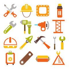Construction tools icon collection in flat graphic style