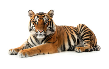 Obraz premium Tiger on white background. Cat family. Wildlife. Predatory animal. Mammals. 