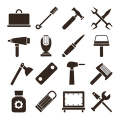 Collection of various tools icons on a white background