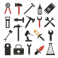Assorted tool vector icon set featuring repair and maintenance