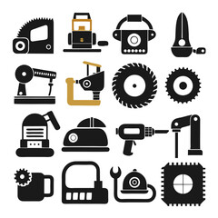 Black and Gold Silhouette Style Industrial Tools and Machinery