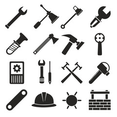 Set of tool icons in monochrome flat design style