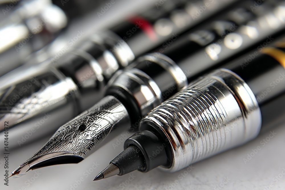 Poster Elegant writing instruments displayed on a surface showcasing craftsmanship and design details in a well-lit environment