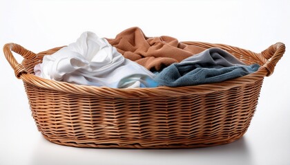 basket with laundry on white background