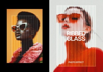 Ribbed Glass Poster Photo Template Mockup