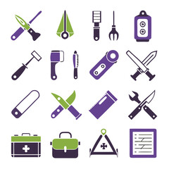 Collection of various camping and outdoor recreation equipment icons