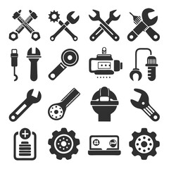 Assortment of engineering and mechanic vector design icon set