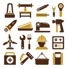 Icons of industrial tools and equipment in flat design