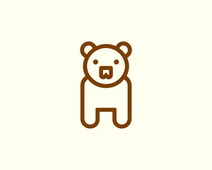 Bear logo playful outline design with line art