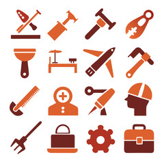 Simple Tool Icons Flat Design in Orange and Brown