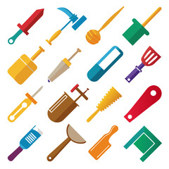 Collection of flat design cartoon tool icons on white