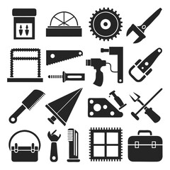 Monochrome collection of silhouette construction and repair tools