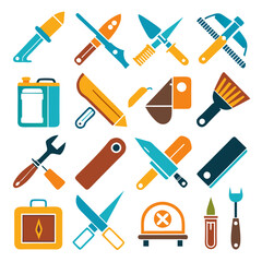 Various tools and instruments in a colorful flat design