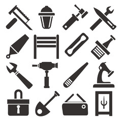 Black and white icon set of hardware and home improvement