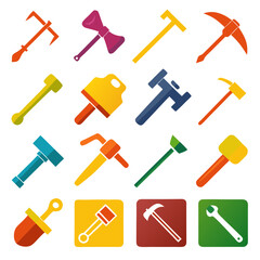 Collection of stylized construction and repair tools icons