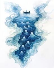 Delicate Watercolor Painting of the River Acheron – Mystical Greek Underworld River 