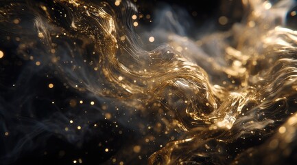Abstract swirling golden liquid and smoke