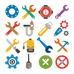 Colorful assortment of different types of industrial tools icons