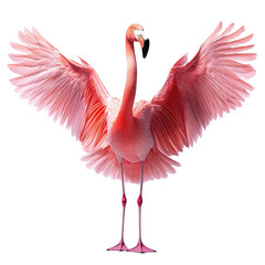 Pink flamingo spreading wings isolated on black background wildlife photo on transparent background
