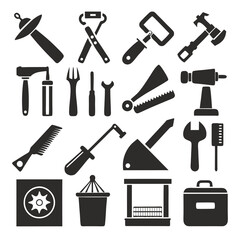 Monochrome vector set of workshop and home tools