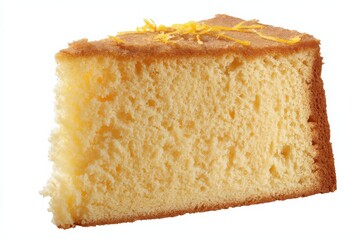 A slice of citrus cake, golden yellow, with a hint of zest.