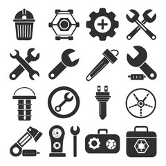 Collection of Repair Tools and Maintenance Equipment Icons