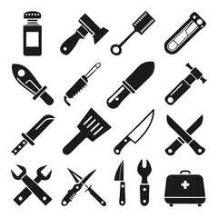 Black and white vector collection of various hand tools